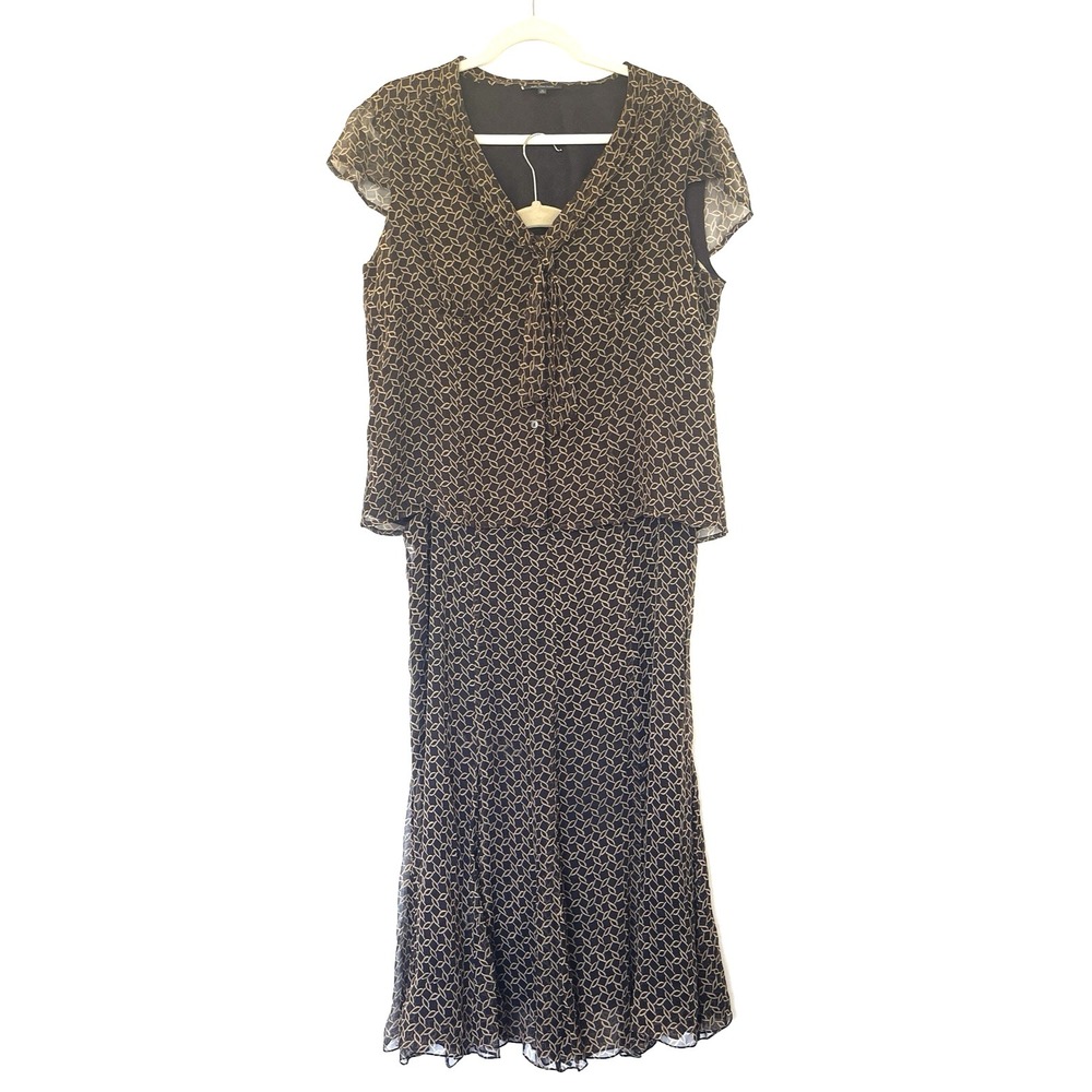 Anne Klein Black and Tan Geometric Skirt Set